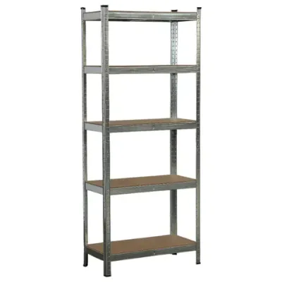 Стеллаж металлический BOOMHOUSE (БУМХАУС) безболтовой, 1800x750x350 мм, 5 полок МДФ, нагрузка на стеллаж до 875 кг, серебристый, 291411