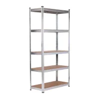 Стеллаж металлический BOOMHOUSE (БУМХАУС) безболтовой, 2000x1000x500 мм, 5 полок МДФ, нагрузка на стеллаж до 875 кг, серебристый, 291415