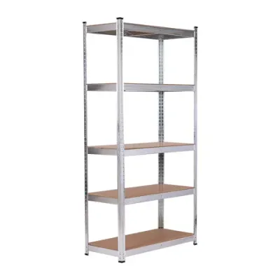 Стеллаж металлический BOOMHOUSE (БУМХАУС) безболтовой, 2000x1000x500 мм, 5 полок МДФ, нагрузка на стеллаж до 875 кг, серебристый, 291415