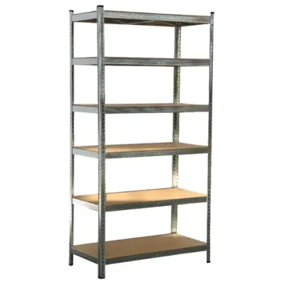 Стеллаж металлический BOOMHOUSE (БУМХАУС) безболтовой, 2000x1000x500 мм, 6 полок МДФ, нагрузка на стеллаж до 875 кг, серебристый, 291416
