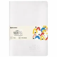 Тетрадь 60 л. в линию обложка кожзам SoftTouch, сшивка, B5 (179х250мм), БЕЛЫЙ, BRAUBERG RAINBOW, 403887