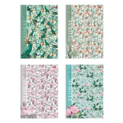 Тетрадь А4 80 л., HATBER, гребень, клетка, матовая ламинация, "Floral collection" (микс в спайке), 082972, 80Т4лВ1гр