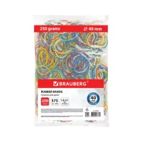 Резинки банковские универсальные диаметром 40 мм, BRAUBERG 250 г, цветные, натуральный каучук, 440164