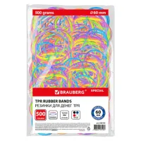 Резинки банковские TPR универсальные, диаметр 60 мм, 500 г, ЯРКИЕ ЦВЕТА, BRAUBERG SPECIAL, 440193