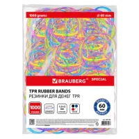 Резинки банковские TPR универсальные, диаметр 60 мм, 1000 г, ЯРКИЕ ЦВЕТА, BRAUBERG SPECIAL, 440194