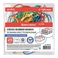 Резинки КРЕСТООБРАЗНЫЕ упаковочные, диаметр 160 мм, 25 шт., цветные, каучук, BRAUBERG, 440195
