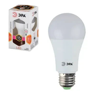 Лампа светодиодная Эра LED A60-15W-827-E27, 15Вт, тип А "груша", Е27, 2700, теплый свет