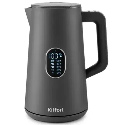 Чайник KITFORT КТ-6115-2, 1,5 л, 1800 Вт, закрытый нагревательный элемент, ТЕРМОРЕГУЛЯТОР, двойные стенки, серый