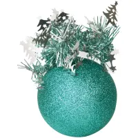 Шар пластиковый "Праздничный" 75мм, с блестками, с короной из мишуры, бирюзовый