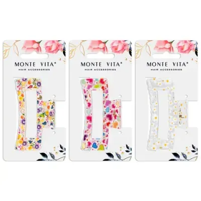 Краб для волос 8,5 см, прозрачный с рисунком, АССОРТИ, MONTE VITA (МОНТЕ ВИТА), 457005