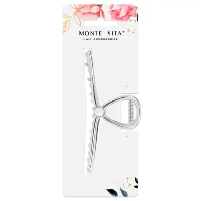 Краб для волос 11 см, с жемчужинкой, серебристый, MONTE VITA (МОНТЕ ВИТА), 457017