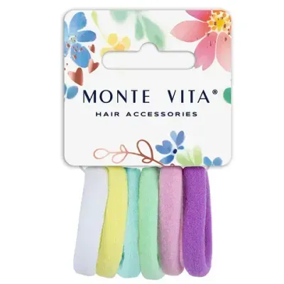 Резинки для волос НАБОР 6 шт., мягкие, средние, пастельные цвета, MONTE VITA (МОНТЕ ВИТА), 457047