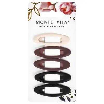 Заколки для волос НАБОР 5 шт., 5 см, клик-клак, матовые, ассорти, MONTE VITA (МОНТЕ ВИТА), 457078