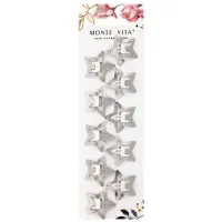 Заколки для волос НАБОР 10 шт., 3 см, клик-клак, звездочки, глянцевый, серебристый, MONTE VITA (МОНТЕ ВИТА), 457083