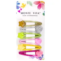 Заколки для волос НАБОР 6 шт., 5 см, клик-клак, с декоративными элементами, разные цвета, MONTE VITA (МОНТЕ ВИТА), 457089
