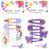 Заколки для волос НАБОР 4 шт., 5 см, клик-клак, с декоративными элементами, АССОРТИ, MONTE VITA (МОНТЕ ВИТА), 457090