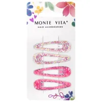 Заколки для волос НАБОР 4 шт, 5 см, клик-клак, с блестками, разные цвета MONTE VITA (МОНТЕ ВИТА) 457091