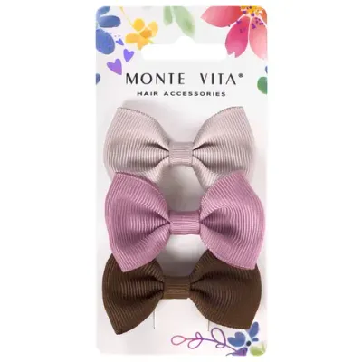 Заколки для волос НАБОР 3 шт., 7 см, аллигатор, бантики, разные цвета, MONTE VITA (МОНТЕ ВИТА), 457096
