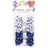 Заколки для волос НАБОР 4 шт., 5х2,5 см, зажим, с бантиком, синий, белый в горошек, MONTE VITA (МОНТЕ ВИТА), 457108