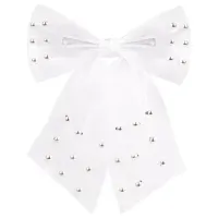 Заколка для волос 16х14 см, баретте с бантом и бусинами, белый, MONTE VITA (МОНТЕ ВИТА), 457120