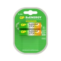 Батарейки аккумуляторные GP ReEnergy Ni-Mh пальчиковые КОМПЛЕКТ 2 шт., АА (HR6), 2600 mAh, 270AAHCRGY, 270AAHCRGY-2CR