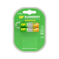 Батарейки аккумуляторные GP ReEnergy Ni-Mh мизинчиковые КОМПЛЕКТ 2 шт., ААА (HR03), 950 mAh, 100AAAHCRGY, 100AAAHCRGY-2CR