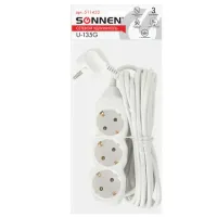 Удлинитель сетевой SONNEN U-135G, 3 розетки, c заземлением, 10 А, 5 м, белый, 511433