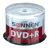 Диск DVD+R (плюс) SONNEN 4,7 Gb, 16x, Cake Box (упаковка на шпиле), КОМПЛЕКТ 50 шт., 512577