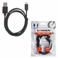 Кабель USB 2.0 – micro USB, 1 м, SONNEN, медь, для передачи данных и зарядки, черный, 513115