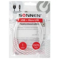 Кабель USB2.0 – micro USB, 1 м, SONNEN, медь, для передачи данных и зарядки, белый, 513557