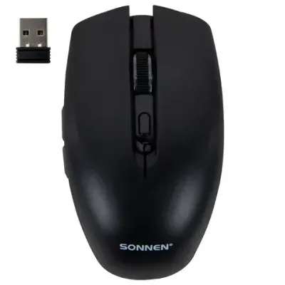 Мышь беспроводная USB, 800/1200/1600 dpi, 5 кнопок + колесо-кнопка, оптическая, SONNEN Q80, черная, 513945
