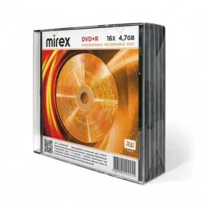 Диск DVD+R (плюс) MIREX, 4,7 ГБ, 16x, Slim Case, КОМПЛЕКТ 5 шт., UL130013A1F