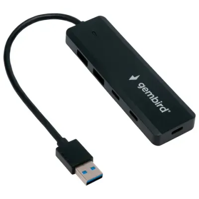 Хаб USB 3.1, 2хUSB, 2хType-C, с дополнительным питанием (Type-C), кабель USB 19 см, черный, GEMBIRD UHB-C415