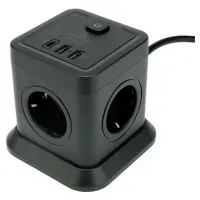 Сетевой фильтр CABLEXPERT Tower, 4 розетки, 10 А, 1 x Type-C PD, 20 Вт, 2 х USB, 2 м, черный, TWR-4-CU2-B-2