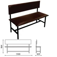 Банкетка со спинкой "Берта" 1500х455х864 мм, усиленная, черный каркас, кожзам коричневый