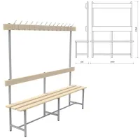 Скамья с вешалкой, спинкой "СВТ 6", 1765х2000х395 мм, 14 крючков, регулируемые опоры, каркас металлический серый, сиденье дерево