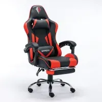 Кресло компьютерное BRABIX "Dexter GM-135", подножка, две подушки, экокожа, черное/красное, 532799