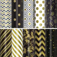 Бумага упаковочная подарочная мелованная "Golden pattern", 70x100 см, 10 дизайнов ассорти, ЗОЛОТАЯ СКАЗКА, 591912