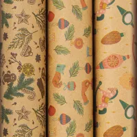 Бумага упаковочная новогодняя НАБОР 3 шт., "Christmas Kraft", 70х100 см, 3 дизайна, ЗОЛОТАЯ СКАЗКА, 592056