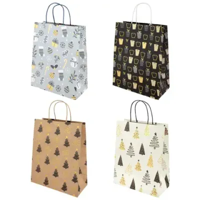 Пакет подарочный НАБОР 4 штуки новогодний 26x13x32 см, "Kraft Large", ЗОЛОТАЯ СКАЗКА, 592133