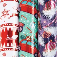 Бумага упаковочная новогодняя НАБОР 3 шт. "HoHo XMAS", С ЭФФЕКТАМИ, 70х100 см, ЗОЛОТАЯ СКАЗКА, 592191