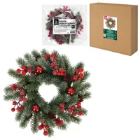 Венок новогодний заснеженный, диаметр 30 см "Зимняя сказка", с декором, литой ПЭТ, ЗОЛОТАЯ СКАЗКА, 592518