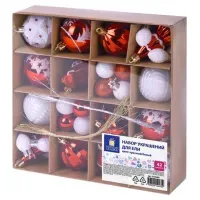 Шары елочные НАБОР 42 предмета "Red and White Shine", пластик, красный/белый, ЗОЛОТАЯ СКАЗКА, 592589