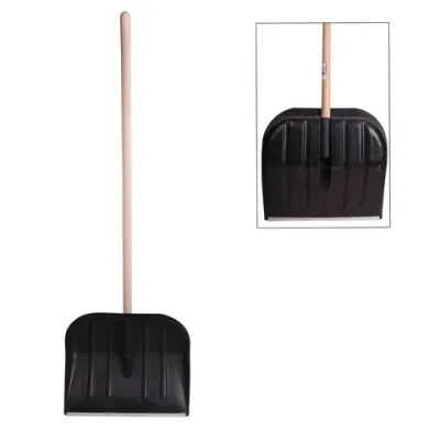 Лопата снеговая 46х40 см "НОМЕР 2" пластиковая, ДЕРЕВЯННЫЙ черенок 120 см, армирующая алюминиевая планка, № 2, 603556