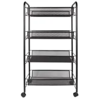 Этажерка (тележка) BRABIX офисно-бытовая 4 яруса, на колесах, металл, черная, 43,5х26х83,5 см, 603753