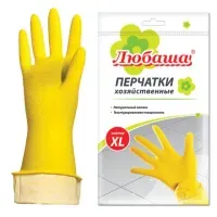 Перчатки МНОГОРАЗОВЫЕ латексные ЛЮБАША "ЭКОНОМ", хлопчатобумажное напыление, размер 9-10, XL (очень большой), желтые, вес 34 г, 603786