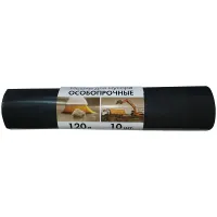 Мешки для мусора 120 л, черные, в рулоне 10 шт., ПВД, 80 мкм, 70х108 см, особо прочные, КБ, 3156