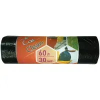 Мешки для мусора  60л КБ "Ecoclean" ПНД, 58*65см, 6мкм, 30шт, черные, в рулоне