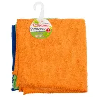 Салфетки из МИКРОФИБРЫ 25х25 см, КОМПЛЕКТ 4 шт. (2 стандарт, 2 клетка), 180 г/м2, ЛЮБАША, 603936