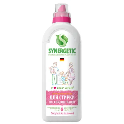 Гель для стирки универсальный 1 л SYNERGETIC ГИПОАЛЕРГЕННЫЙ, биоразлагаемый, 109100